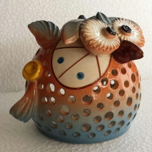 civetta porta candela - ceramica artigianale di Grottaglie