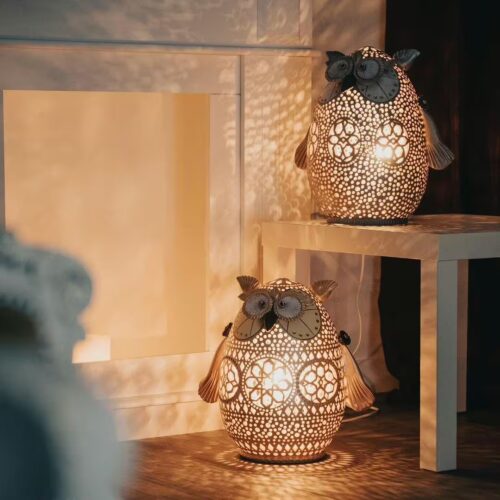 lampada civetta traforata - ceramica artigianale di Grottaglie